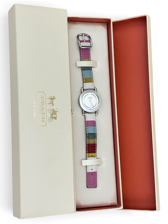 COACH Swiss Made Watch Leather & Suede Legacy Stripe Strap w/Original Packaging main image 7